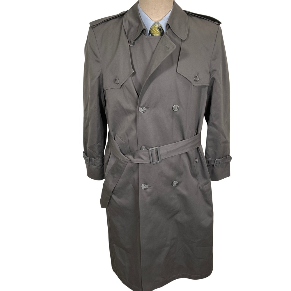 London Towne Trench Coat Mens 40R Gray Double Breasted Trench Outdoor Coat VTG